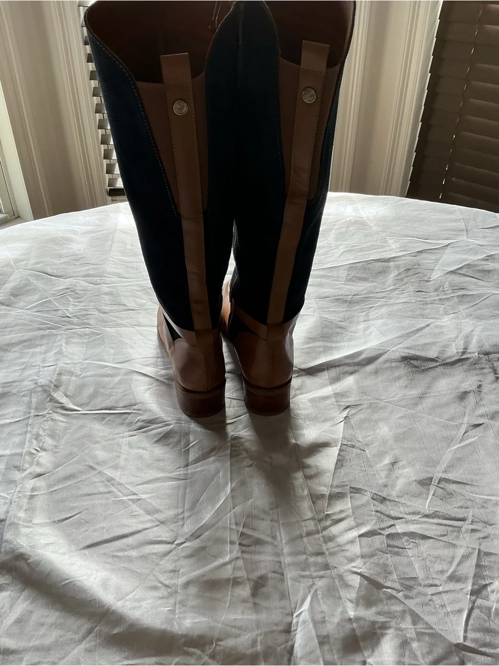 Tivoli Two-Tone Over-the-Knee Boots in Navy and Tan